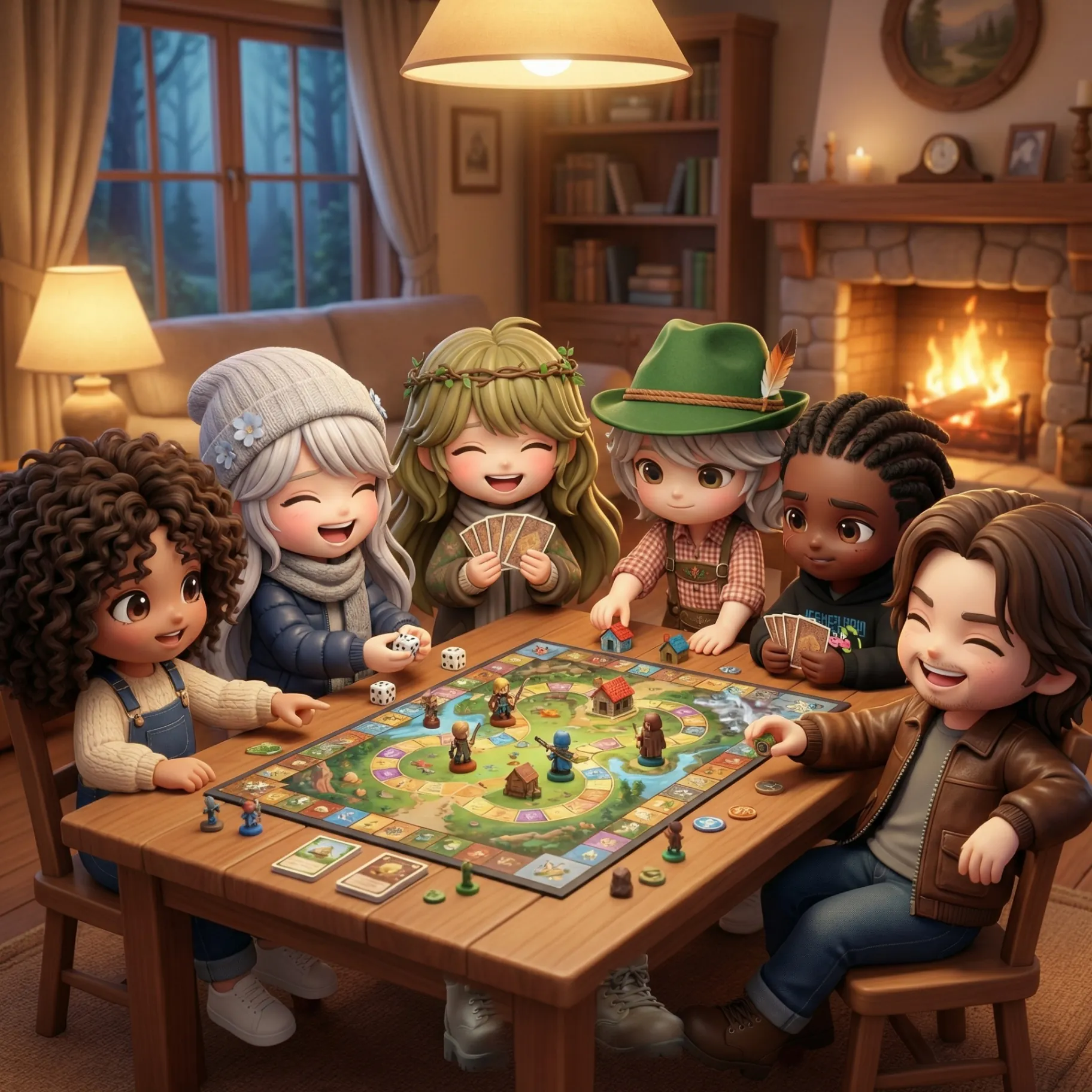 Characters playing board games together