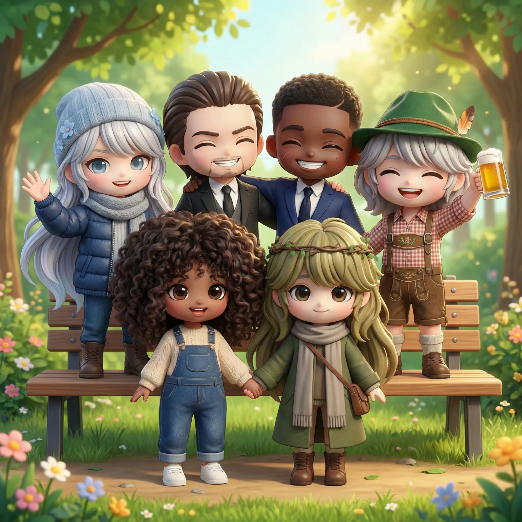 Characters meeting in a park